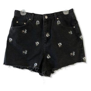 Topshop Moto Black Denim Floral Shorts